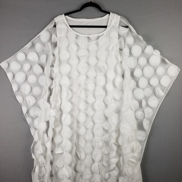 Applique Disc Chiffon Caftan Dress White Flowy Size 1X Fairy Resort Whimsical - Picture 3 of 10